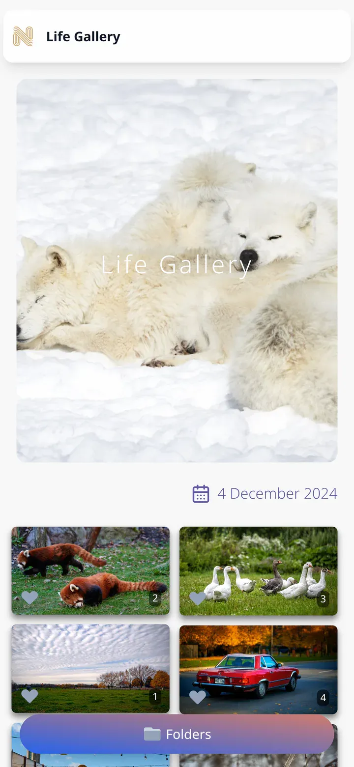 Mobile SendPhoto customer gallery showing a cover photograph, event date, and image collection