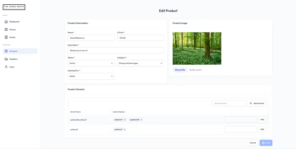 Anonymized venue booking product interface